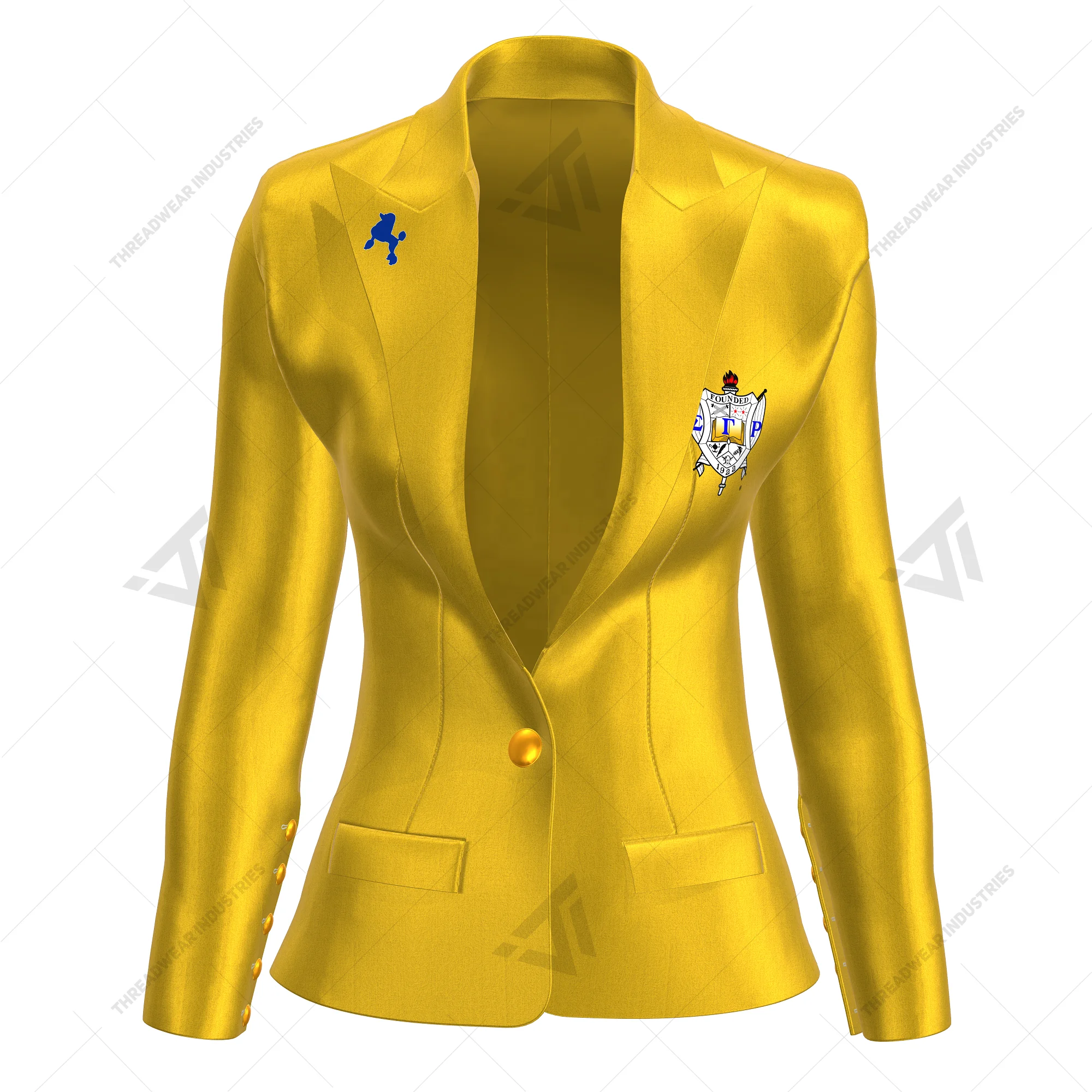 Custom Wholesale Sigma Gamma Rho Sorority Embroidered Satin Glamorous Gold Blazer Coat