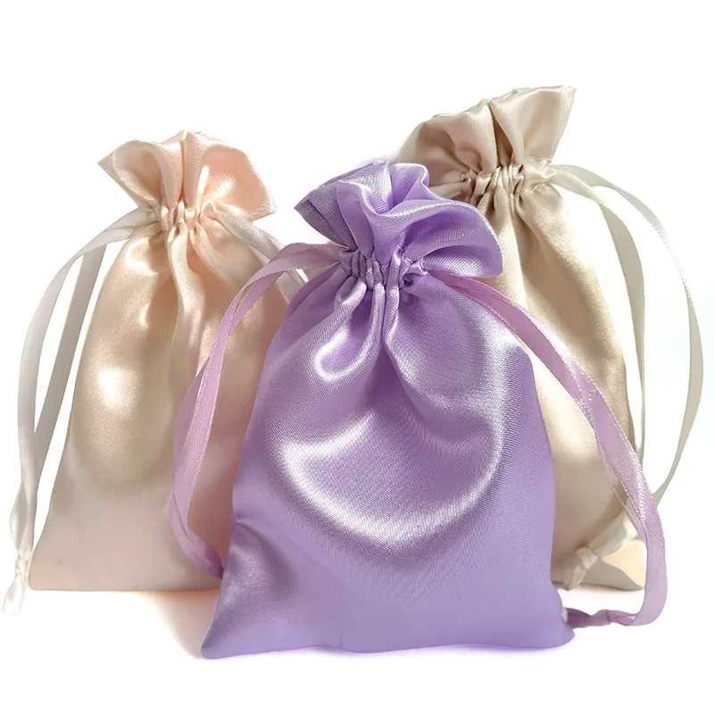 Satin Bag Manufacturing Custom Logo Satin Double-layer Tassel High Quality Wig Bags Silk Jewelry Gift Ring Pouch
