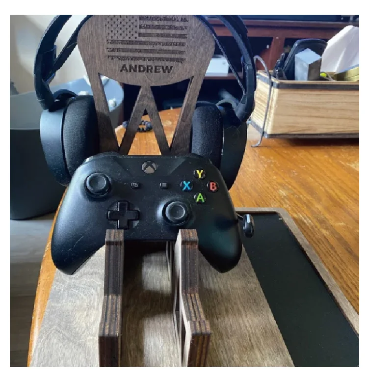 wood natural Controller Stand and Headphone Holder GiftGame Room Decor