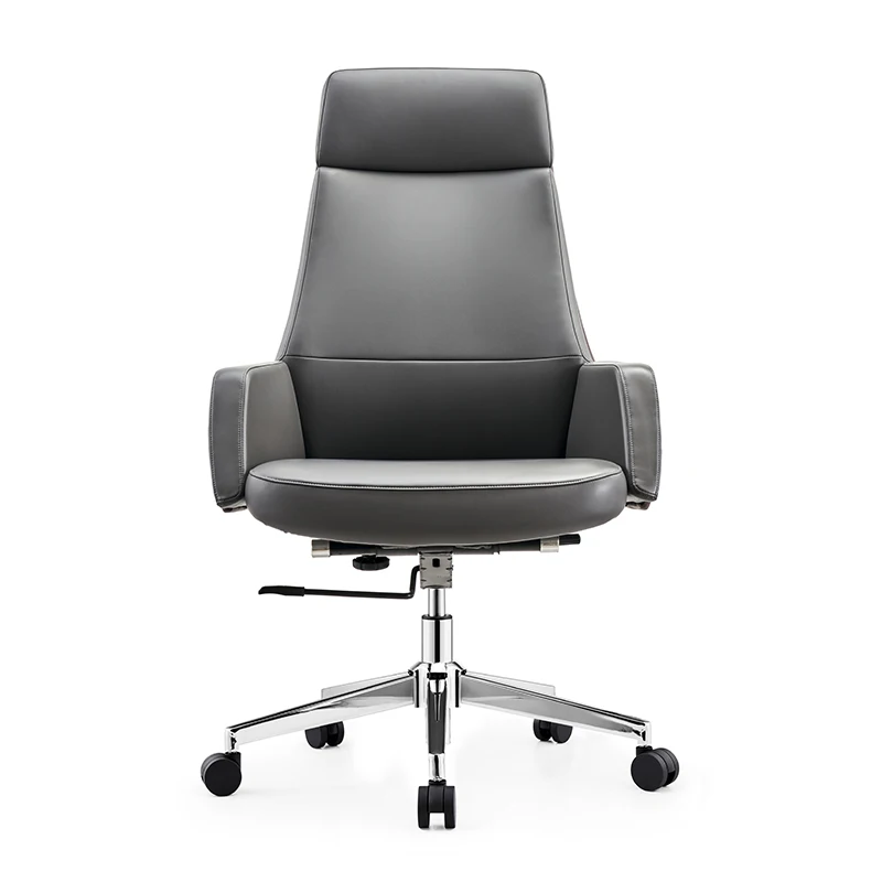 Comfortable High Back Grey PU Ergonomic Swivel Meeting Room Chair Luxury Executive Leather Office Chairs