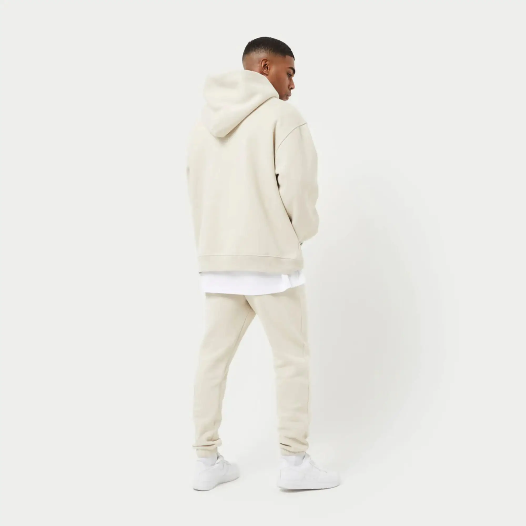 80% Cotton 20% Polyester Dropped Shoulders Pullover Style Cross Over Neckline Ribbed Hem and Cuffs Oatmeal Oversized Hoodie