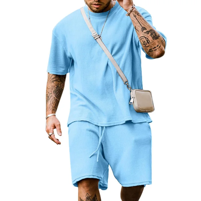 Biker Shorts and T-Shirt Sets Custom Crewneck Jogger Sweat Suits French Terry Cotton Short Sleeve Men Shorts Tracksuit Sets