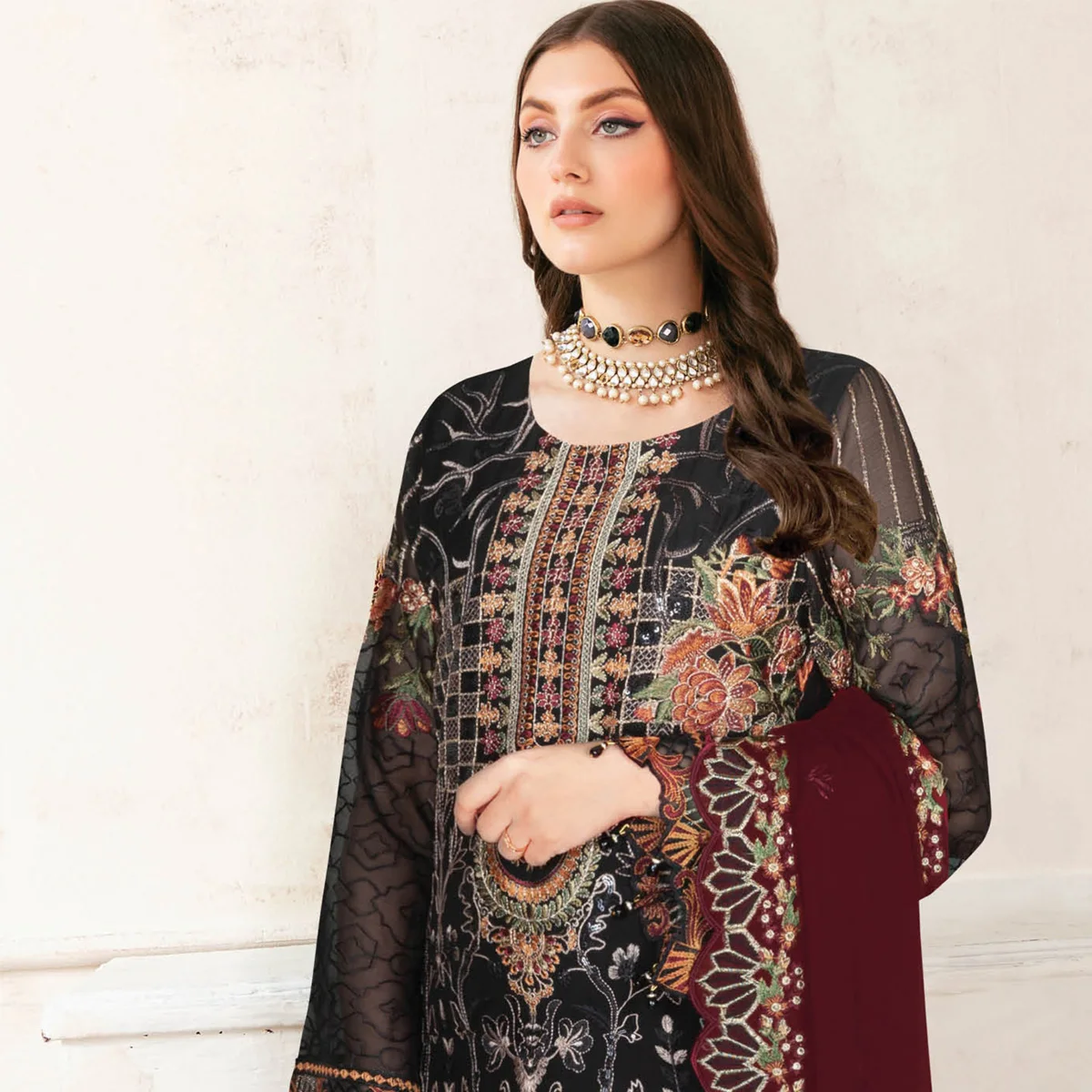 Wholesale wedding dresses for women 2022 muslims In Black Color Over Heavy Embroidery In Front and Dupatta in Chiffon Fabric