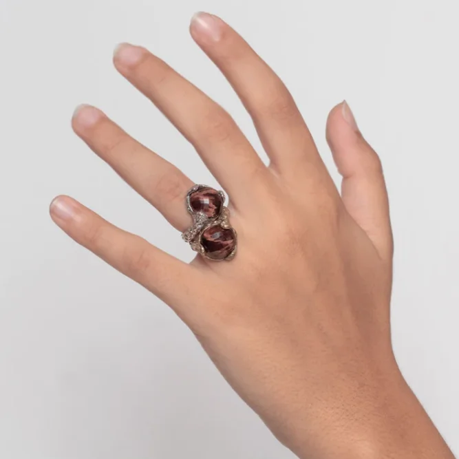 Fine jewellery made in Italy for wholesale Contrarie Cratere ring in 925 silver and bronze with semi-precious stones