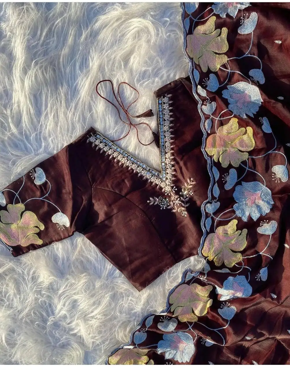 Beautiful designer silk saree with  Embroidery thread work with hand work blouse, Wedding Wear saree, Designer Party Wear saree.