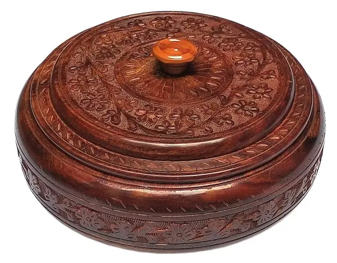 Круглая деревянная коробка для специй ручной работы с деревянной чайной ложкой и 9-камерным отделением кухни ящиком хранения