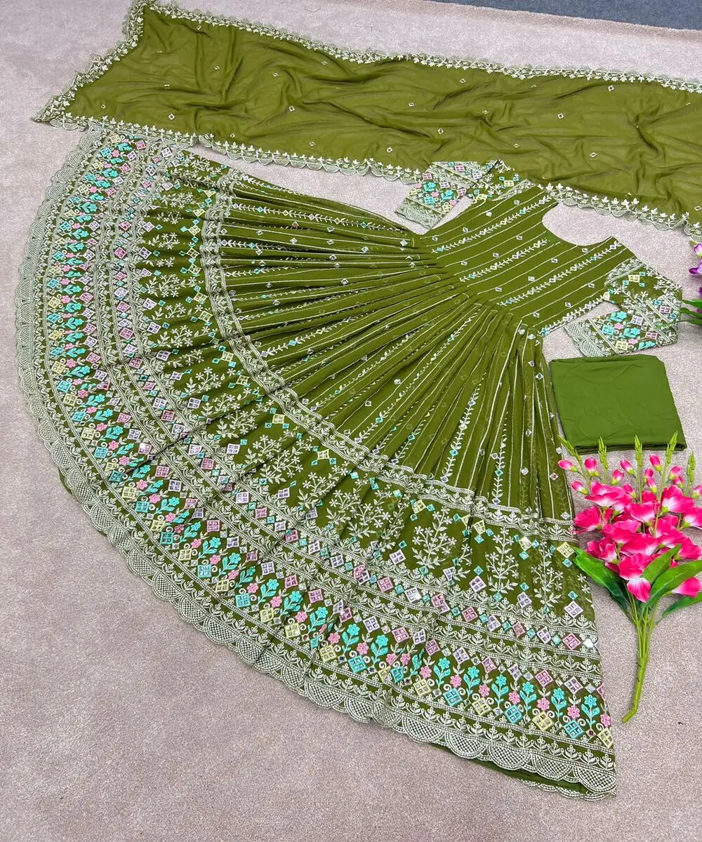 Latest design beautiful orange color embroidery work border long gown with dupatta for Indian women in ethnic garment