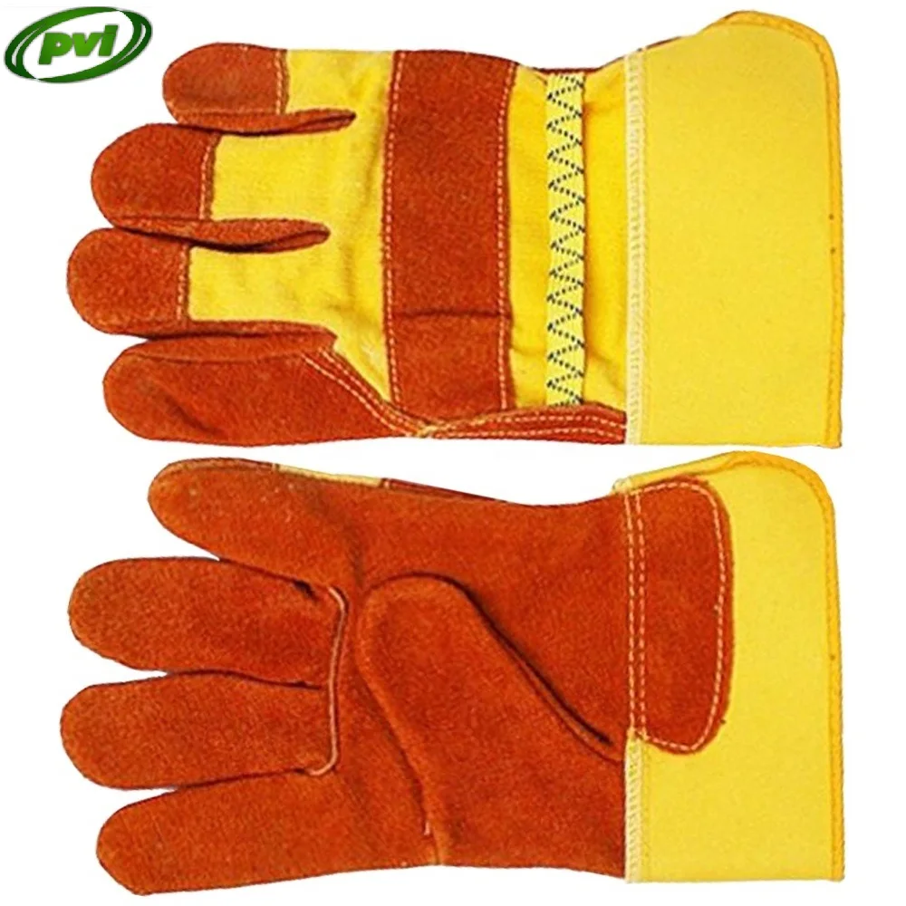 Yellow Cow Split Leather Rubberized Cuff Working Gloves Manufacturing High Quality Strong Stitched Winter Work Gloves