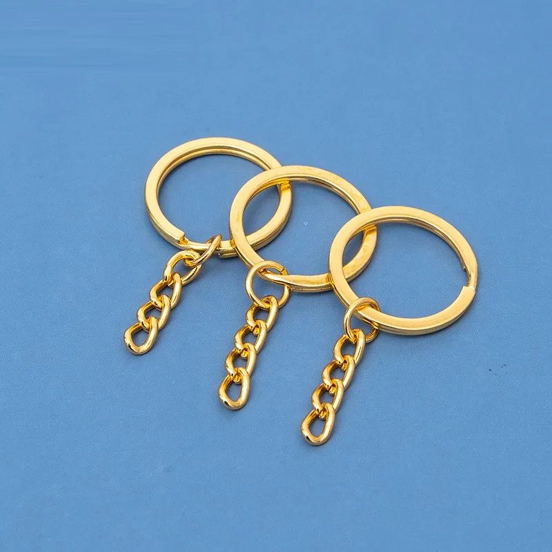 25/30mm round wire split ring+4 links chain gold keychain metal flat key chain iron key ring key holder custom keychain