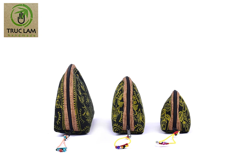 High Quality Wholesale Best Price Eco-Friendly Women Size M Wax Fabric Clam Purse with Thick Hand-Printed Hemp from Vietnam