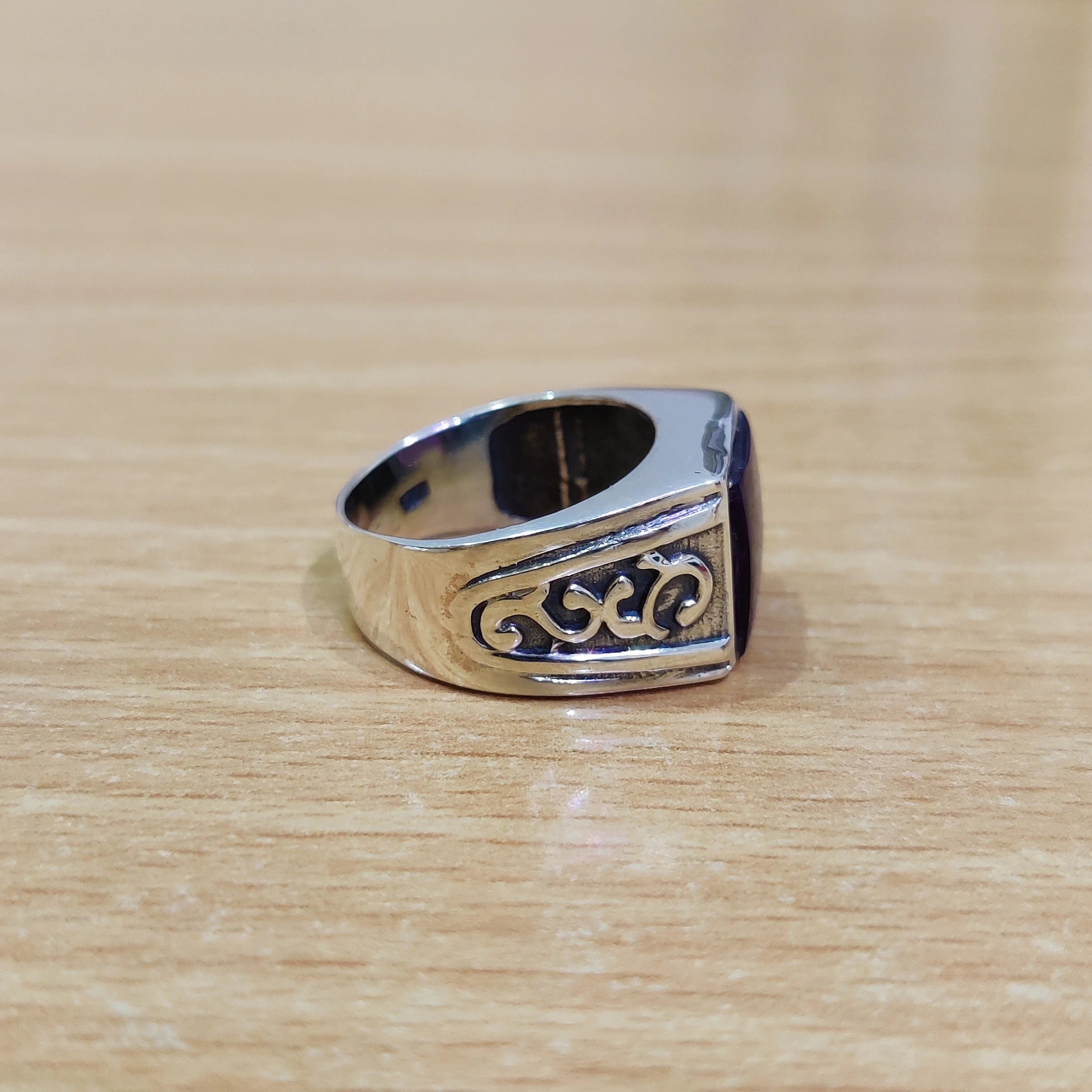 mens silver ring with flat amethyst stone mens silver ring collect best gift for him best selling mens ring