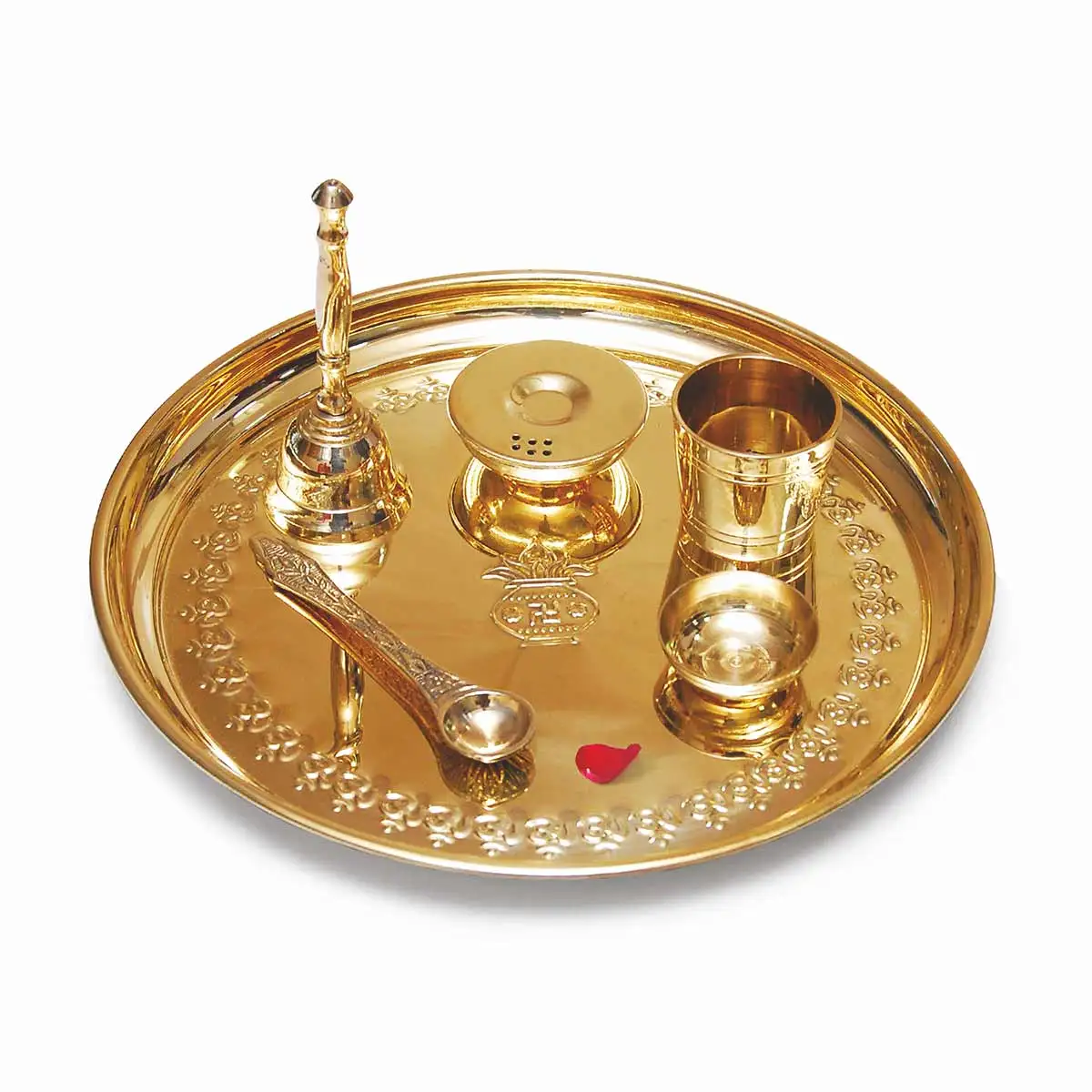 Brass puja plate gold plated puja gift set Plate aarti thali Golden Brass Pooja Article for Diwali Home Decor Temple Office 6-in