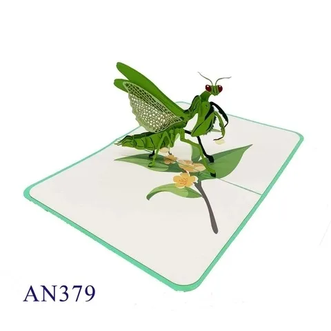 Viet-Craft Praying Mantis Pop Up Card Custom Printing Laser Cut Kirigami Animal Greeting Card Wholesale Papercraft Hanidcraft