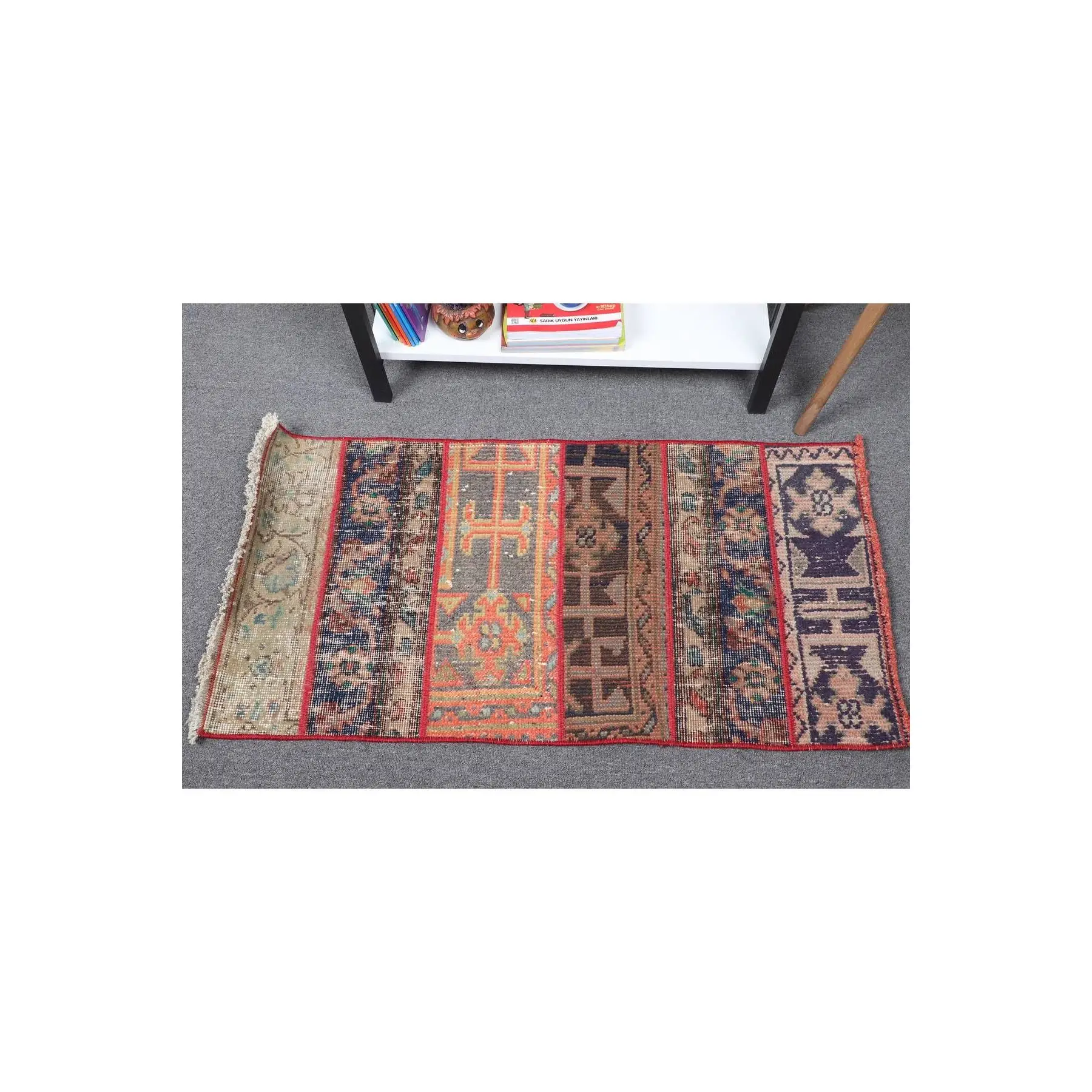 Hand Woven Carpet, Anatolian Carpet, Blue, Turkish Carpet, 54x104 Cm
