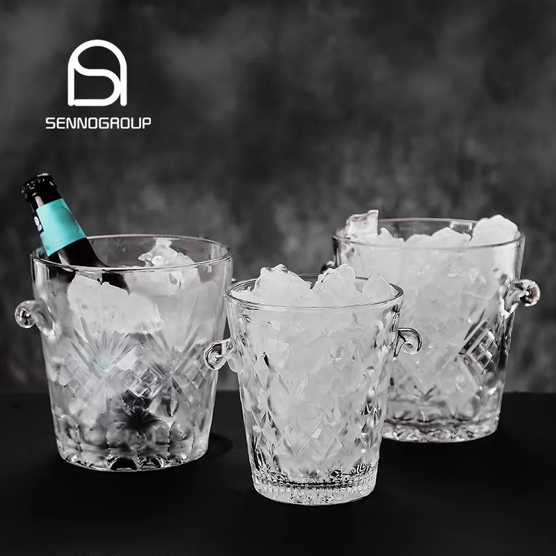 Luxury Diamond Embossed Ice Bucket Bar Custom Logo Glass Thickened Beer Drinks Champagne Ice Bucket