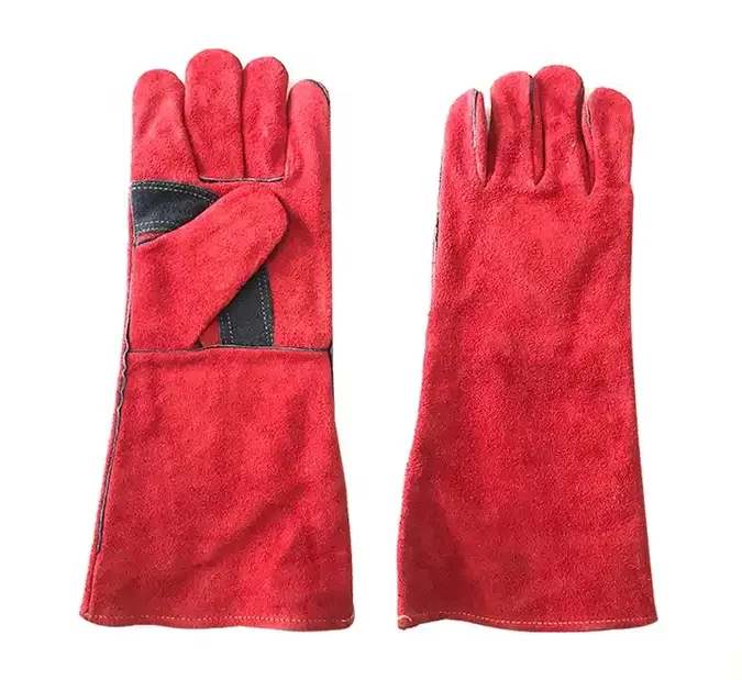 Top Quality Cow Split Leather Red Welding Gloves 14 inch 16 inch Safety Anti Heat Fire Resistant Gloves Men Women Double Palm