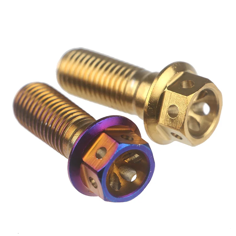 Motorcycle hexagon head anodized flange Gr2 Gr5 titanium bolt