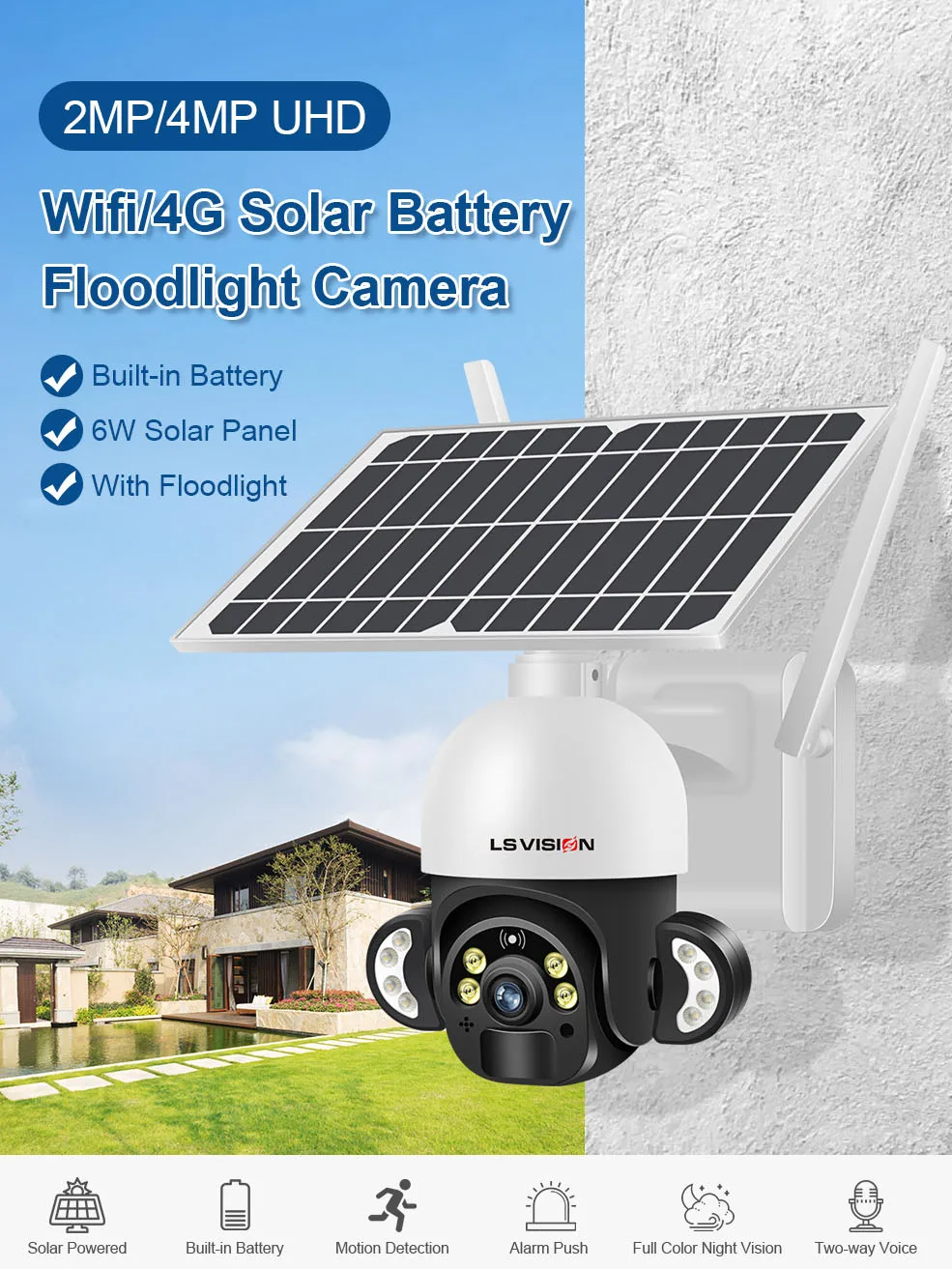 LS VISION 4MP 4G WIFI Camera Light SIM Card Wireless Street Panel Trail Camera Waterproof Outdoor PTZ New Energy Camera
