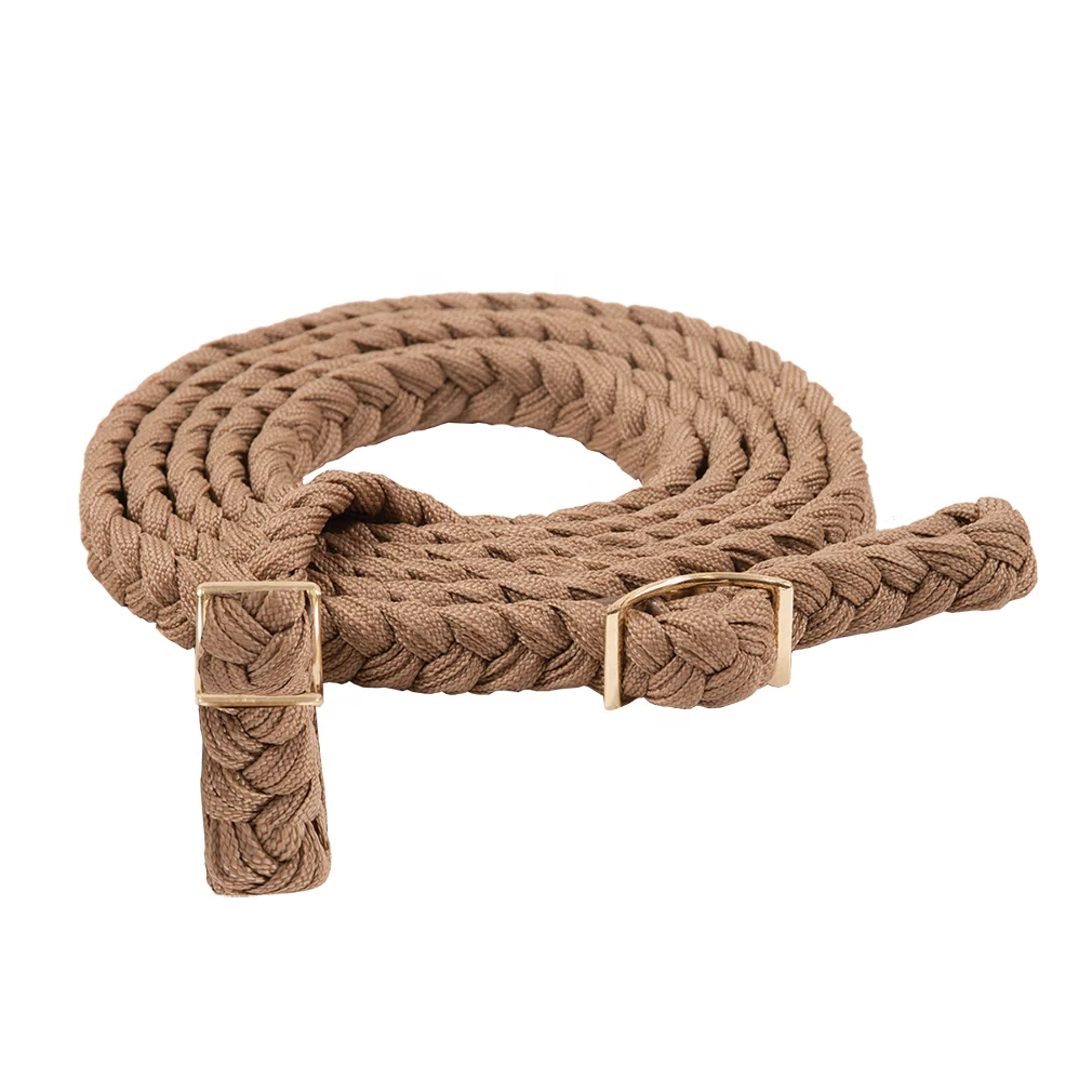 WHOLESALE EQUESTRIAN HORSE NYLON ROPE REINS DUAL TONE BEIGE BLACK COLOR COB-FULL-X-FULL CUSTOM FITTINGS & COLOR
