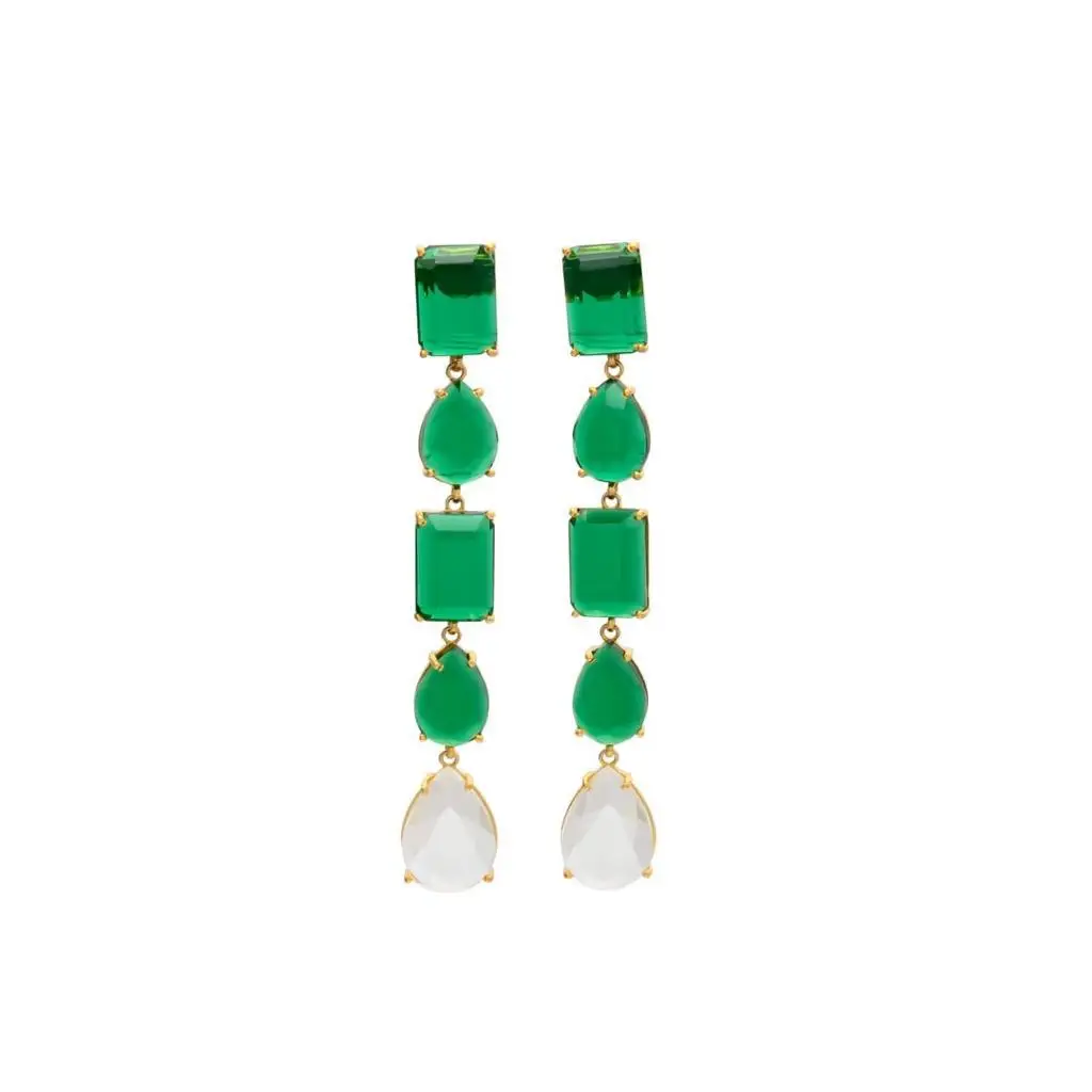 NEW ARRIVAL EMERALD QUARTZ HYDRO and CRYSTAL HYDRO GEMSTONE 12*16 MM PEAR SHAPE GEMSTONE 925 STERLING SILVER EARRING GOLD