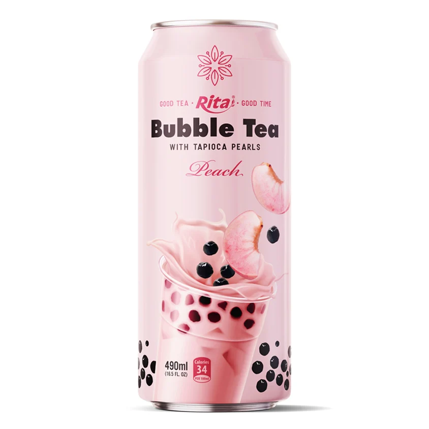 Free Sample High Quality Good Taste Bubble Tea with Tapioca Pearls With 490ml Canned Peach Flavor