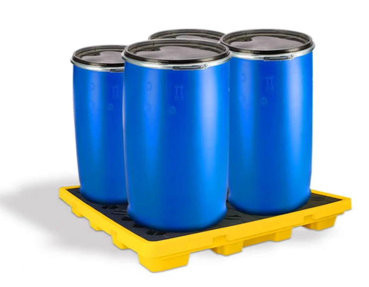 spill pallets 4 drum containment  virgin hdpe yellow detachable plastic 2 drums ibc spill containment pallet