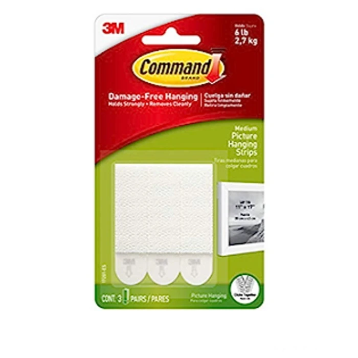 3M Command Picture Hanging Strips, Medium, White, 3-Pairs (17201-ES)  Damage-Free Hanging  No nail holes