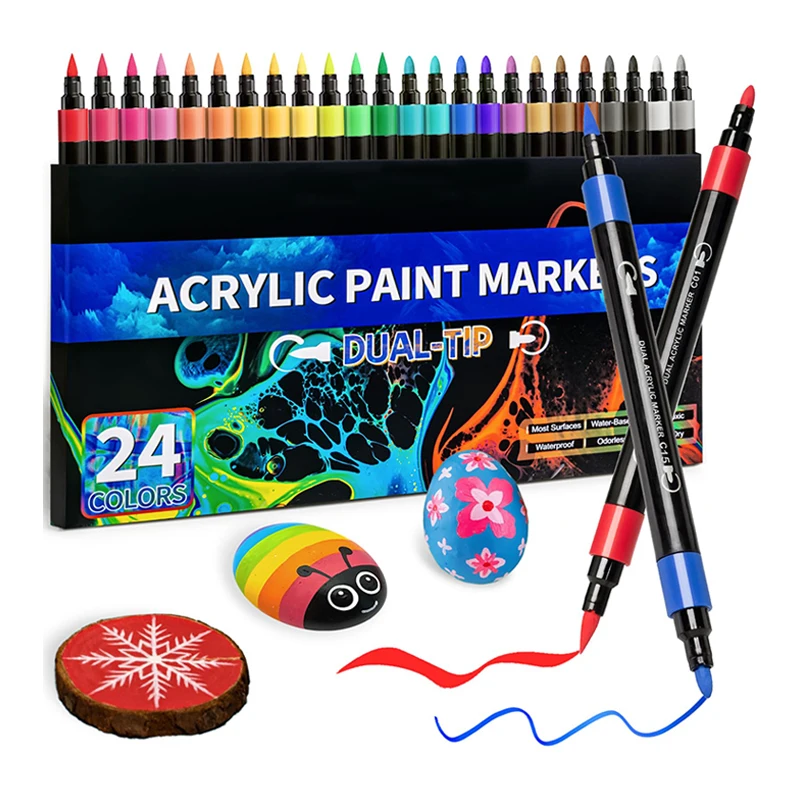 24 цвета акриловый маркер многофункциональный двойной наконечник кисти головка и тонкий DIY водонепроницаемый нетоксичный арт ручка