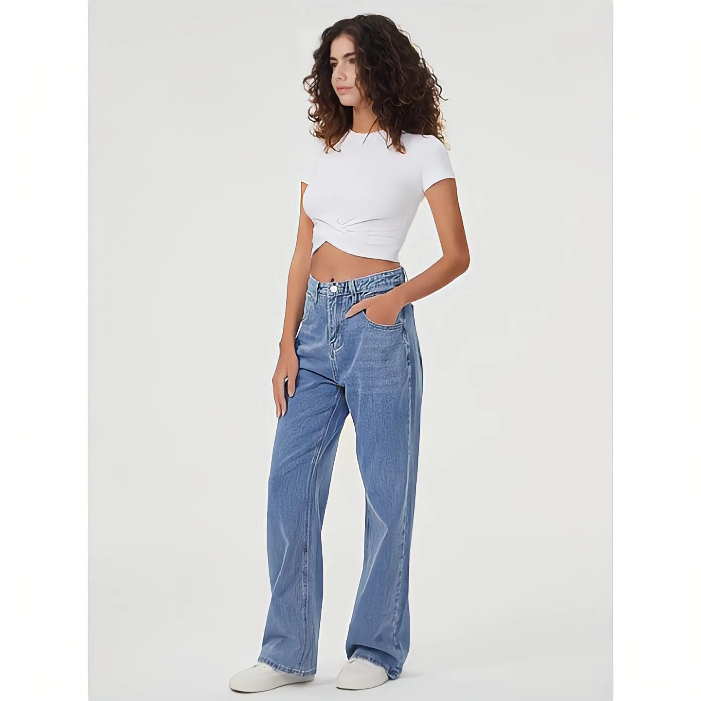 2024 Streetwear Wide Leg Cargo Pants Baggy Denim Jeans for Women Loose Straight Style Casual Solid Pattern for Spring Autumn