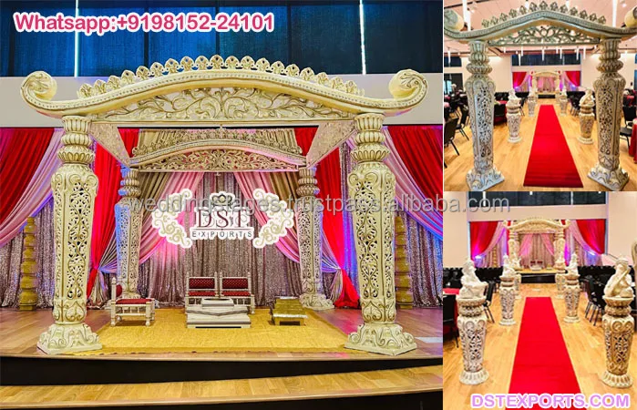 Classic Elephant Teeth Pillars Indoor Wedding Mandap South Indian Elephant Tusk Pillars Mandap Hindu Wedding Elephant Mandap
