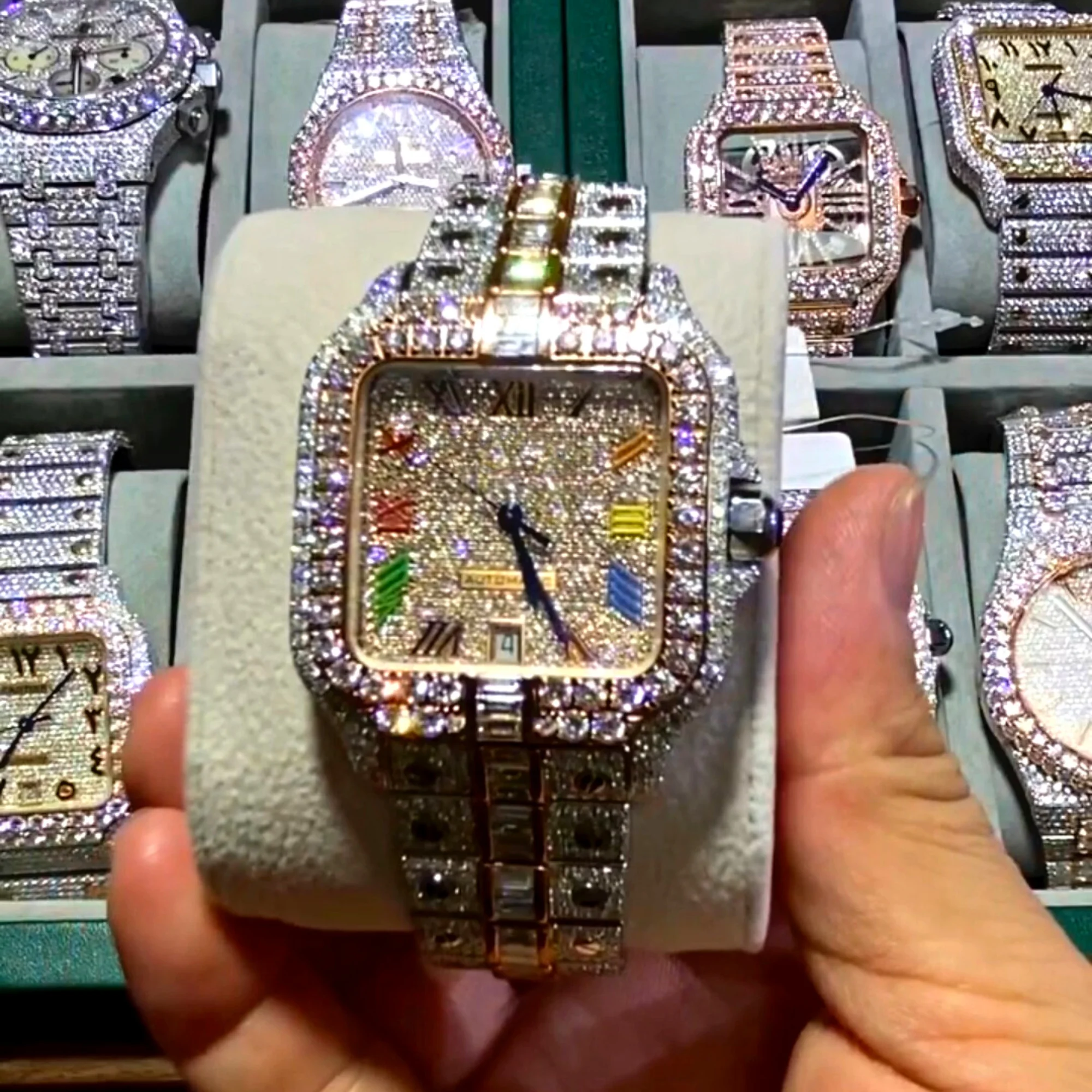 High Quality Fashion High End Luxury Diamond Gents Watch Custom Stainless Steel Premium Men Watch  Moissanite