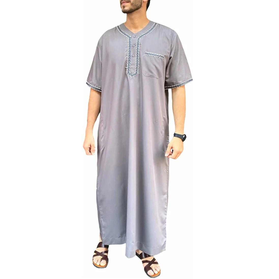 2024 Most stylish thobe for men breathable Men Thobes muslim prayer abaya daffah thobe for men