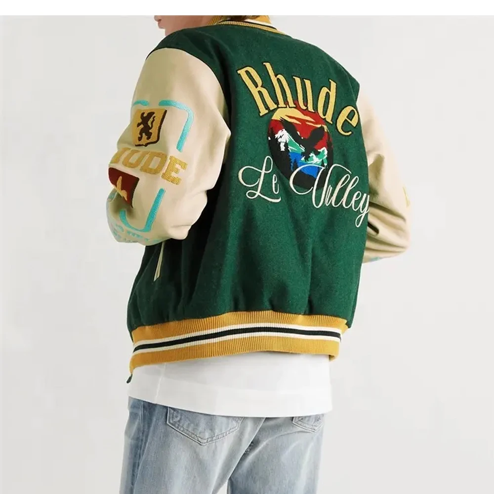 Custom Wool Letterman Bomber Baseball Varsity Jacket for Man Leather Sleeve Chain Chenille Embroidery baseball  varsity jacket