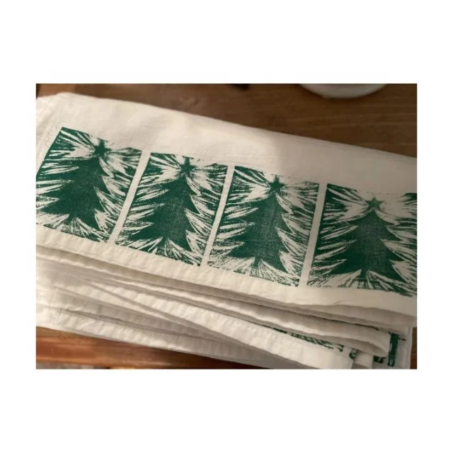 Cute Pine Trees Printed Stylish Canvas High Efficient Anti-Grease Fiber Embroidered Dish Towel Home Kitchen Parties Rapid Drying