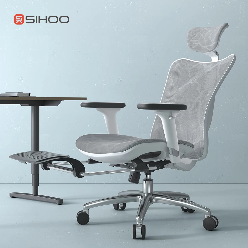 SIHOO mesh executive ergonomic boss comfortable soft high back office chair height adjustable with footrest in Malaysia