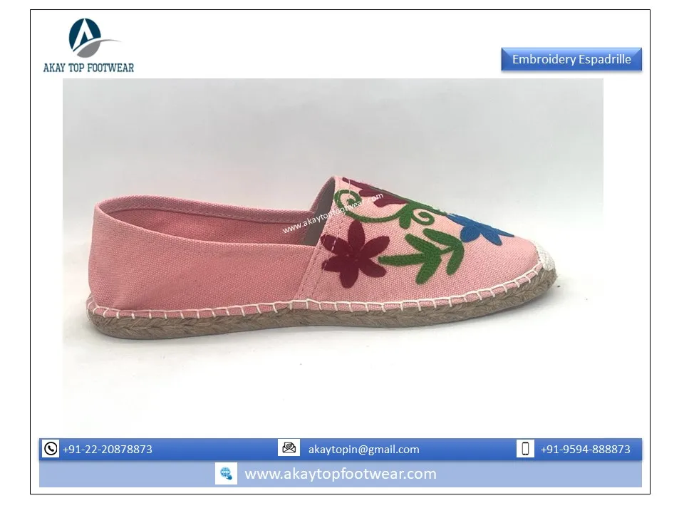 Durable Flat Handmade Canvas Embroidery Espadrille Fashion Trend Comfortable Espadrille in Customized Size Customized Design
