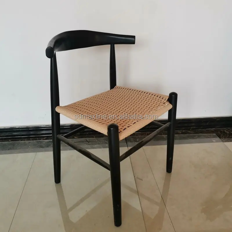 Modern Hans Wegner Rattan Seat Wooden Frame Dining Restaurant Wooden Dining Chair and OX Horn Chair Cow Horn Chair