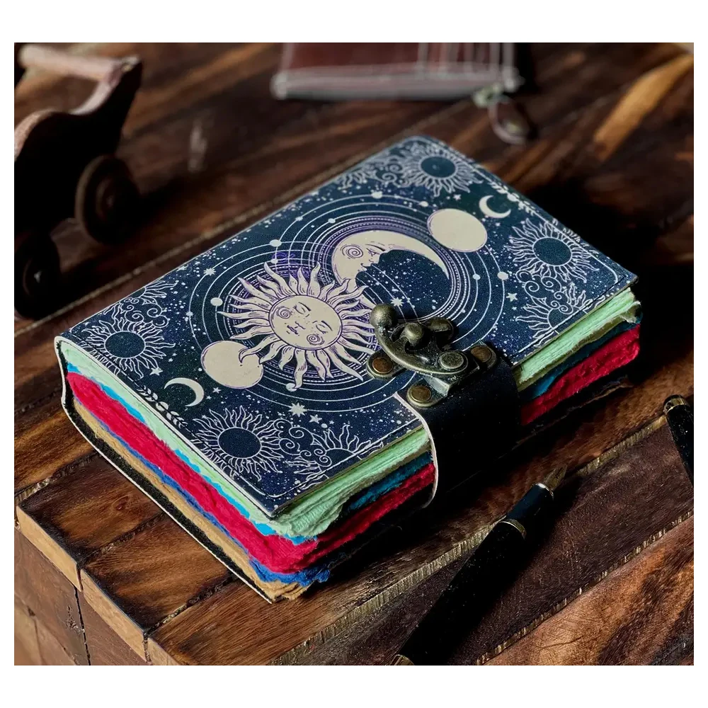 New Design Sun & Moon Vintage Journal Leather Journal For Women Large Leather Journals Vintage Book Of Shadows Sketchbook