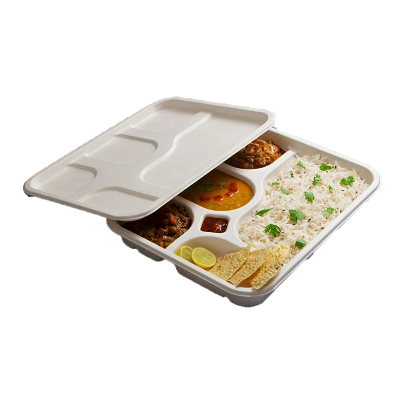 Wholesale Sugarcane Bagasse Food Container Biodegradable Disposable Food Tray with Compartments