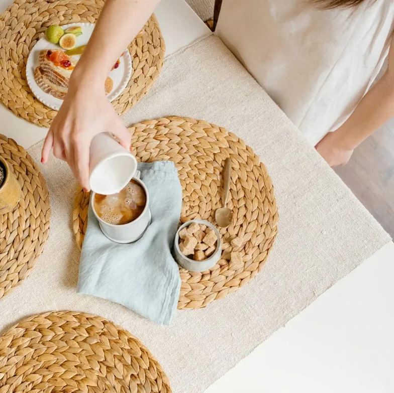 Large Round Woven Placemats for Dining Table Water Hyacinth Straw Braided Placemat Heat Resistant Handmade Weave Placemate