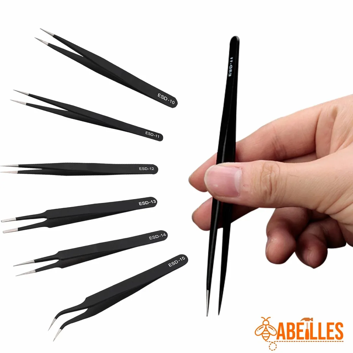 6 IN 1 Anti-static ESD 1.5mm Stainless Steel Tweezers Set   ESD-10 ESD-11 ESD-12 ESD-13 ESD-14 ESD-15