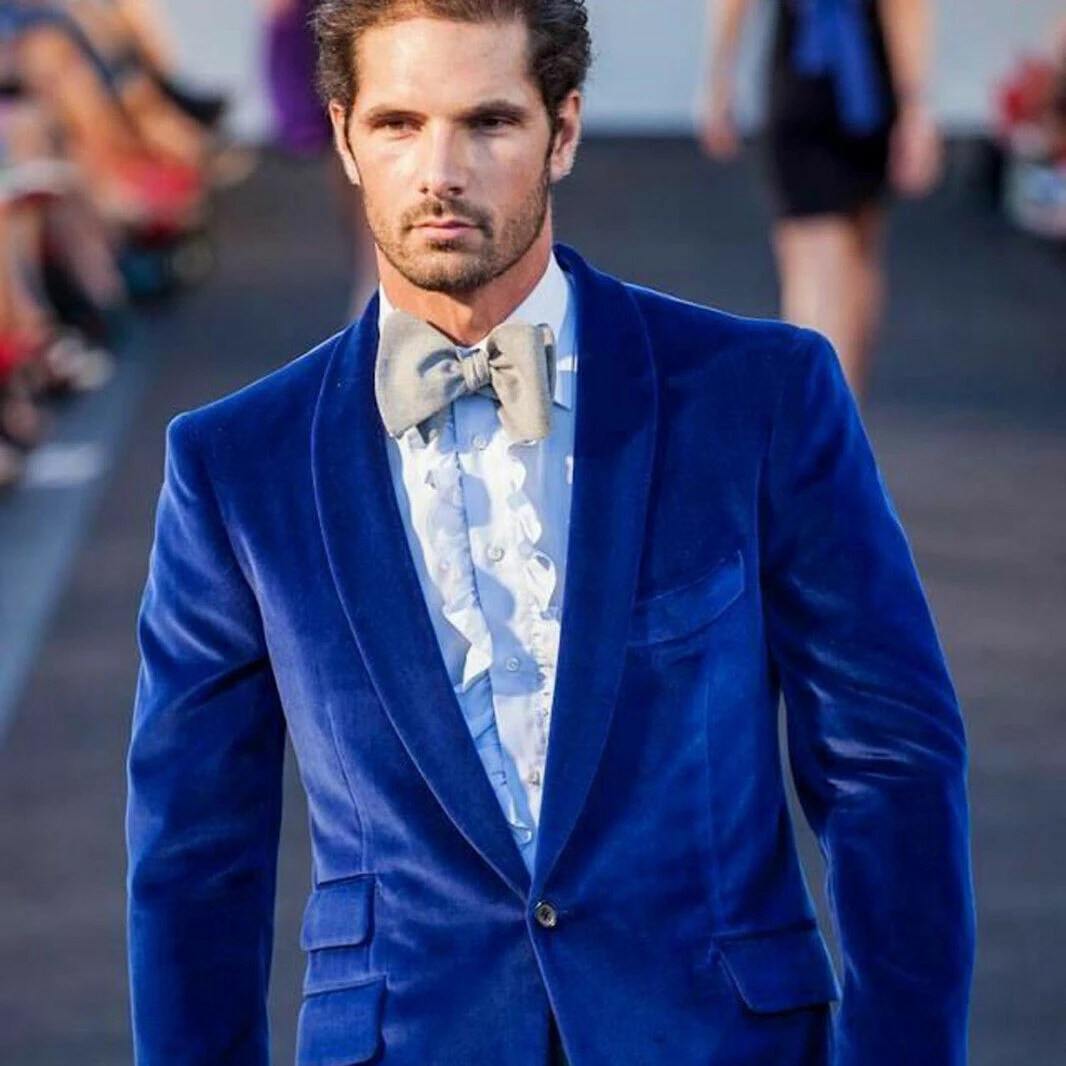 Stylish Royal Blue Men Smoking Jacket Elegant Designer Tuxedo Dinner Party Wear Blazers Gentleman Suits Prom Party Tuxedo Coats