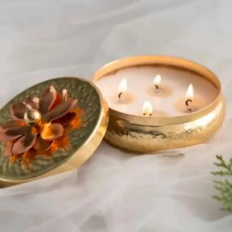 Hot Selling Wax Bowl With Sunflower Knob Lid Best Quality Metal Candle Jar Decorative Wax Container Best Prices