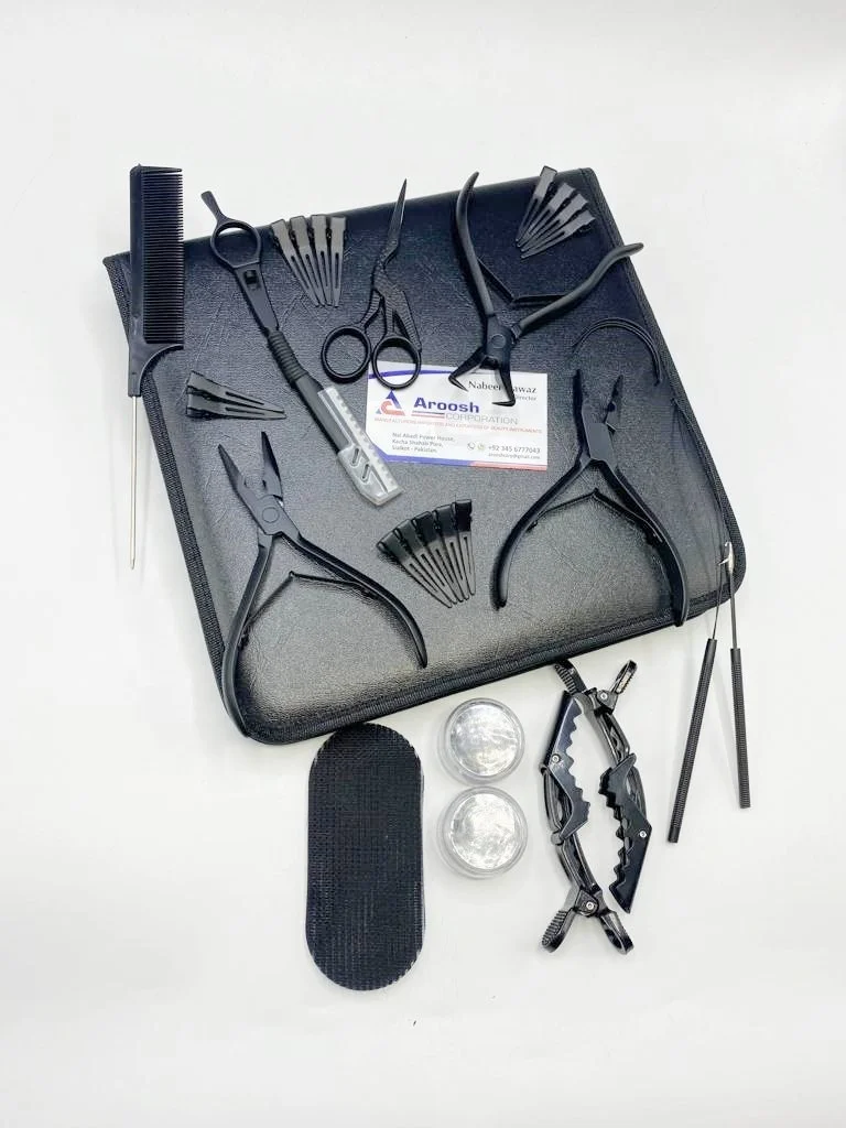 Black Hot Selling Wholesale Surgical Grade Stainless Steel Hair Extension Pliers With Micro Beads, Hair Gripper Tools Kit Set
