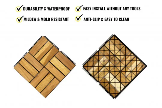 Vietnam Teak Interlocking Wood Deck Tiles for Balcony/Square Flooring Tiles DIY Installation KD Patio Garden