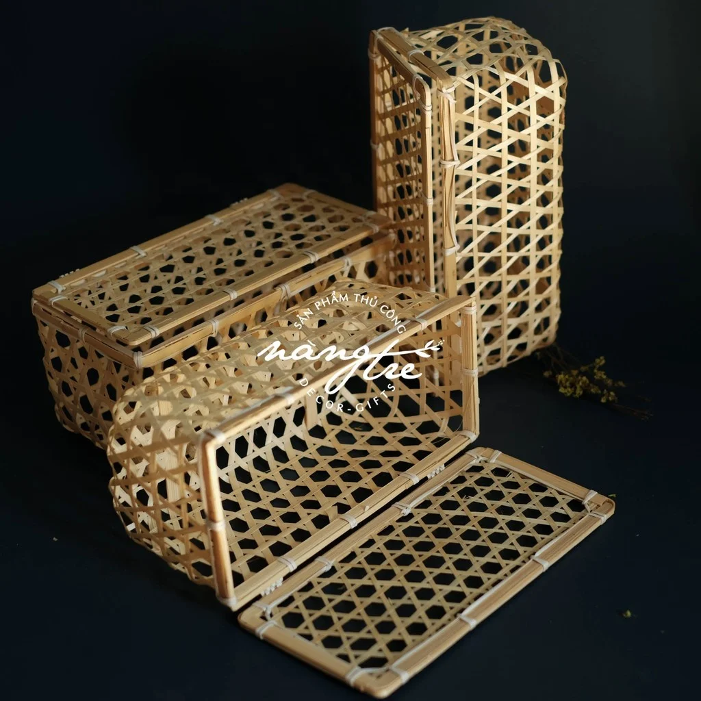 Eco nontoxic friendly storage baskets wicker gift baskets vietnam Natural moon cake wicker gift baskets bamboo boxers gift set