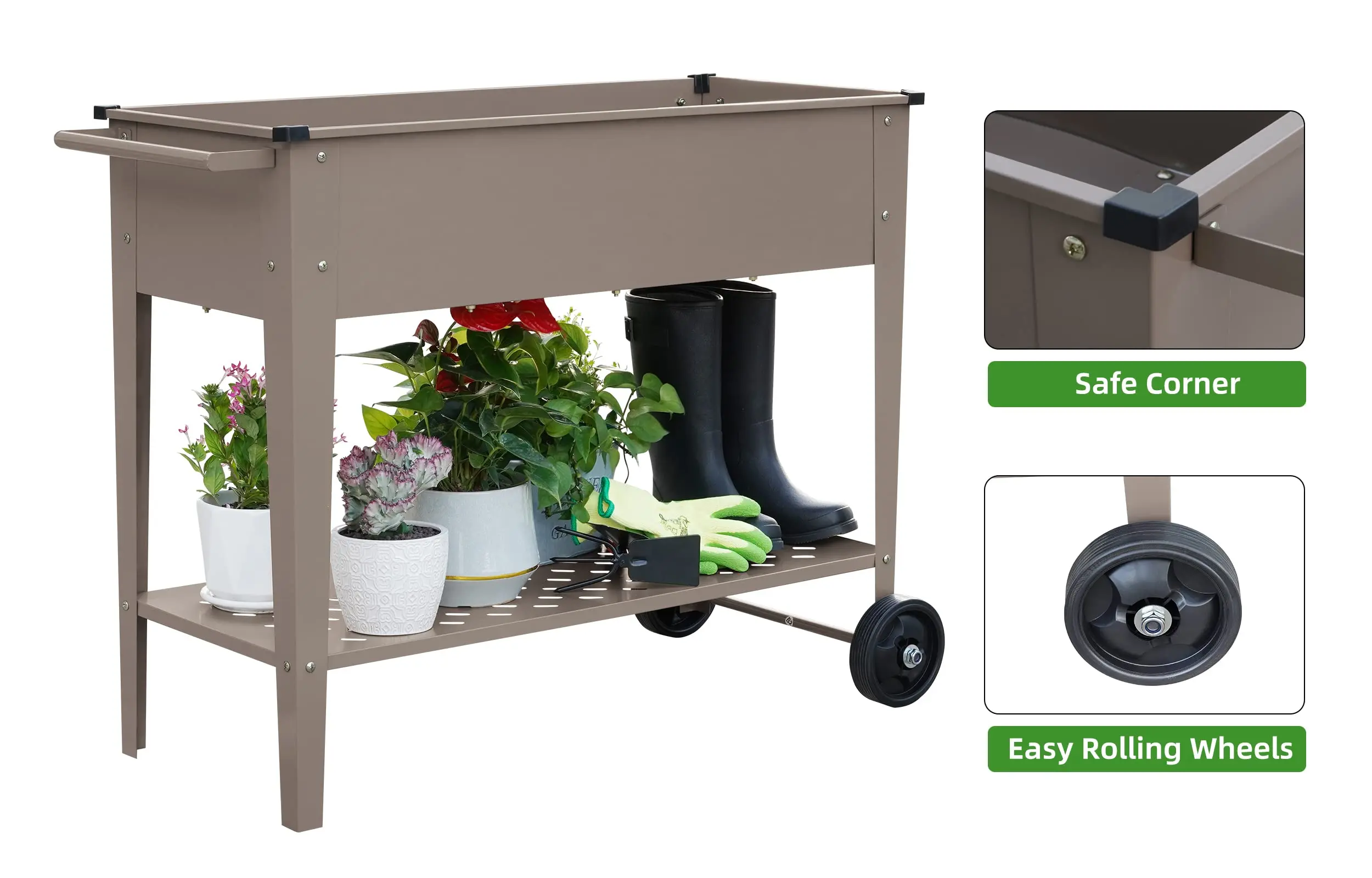 Большая посадочная поднятая садовая кровать с ножками, уличная металлическая посадочная коробка на колесах