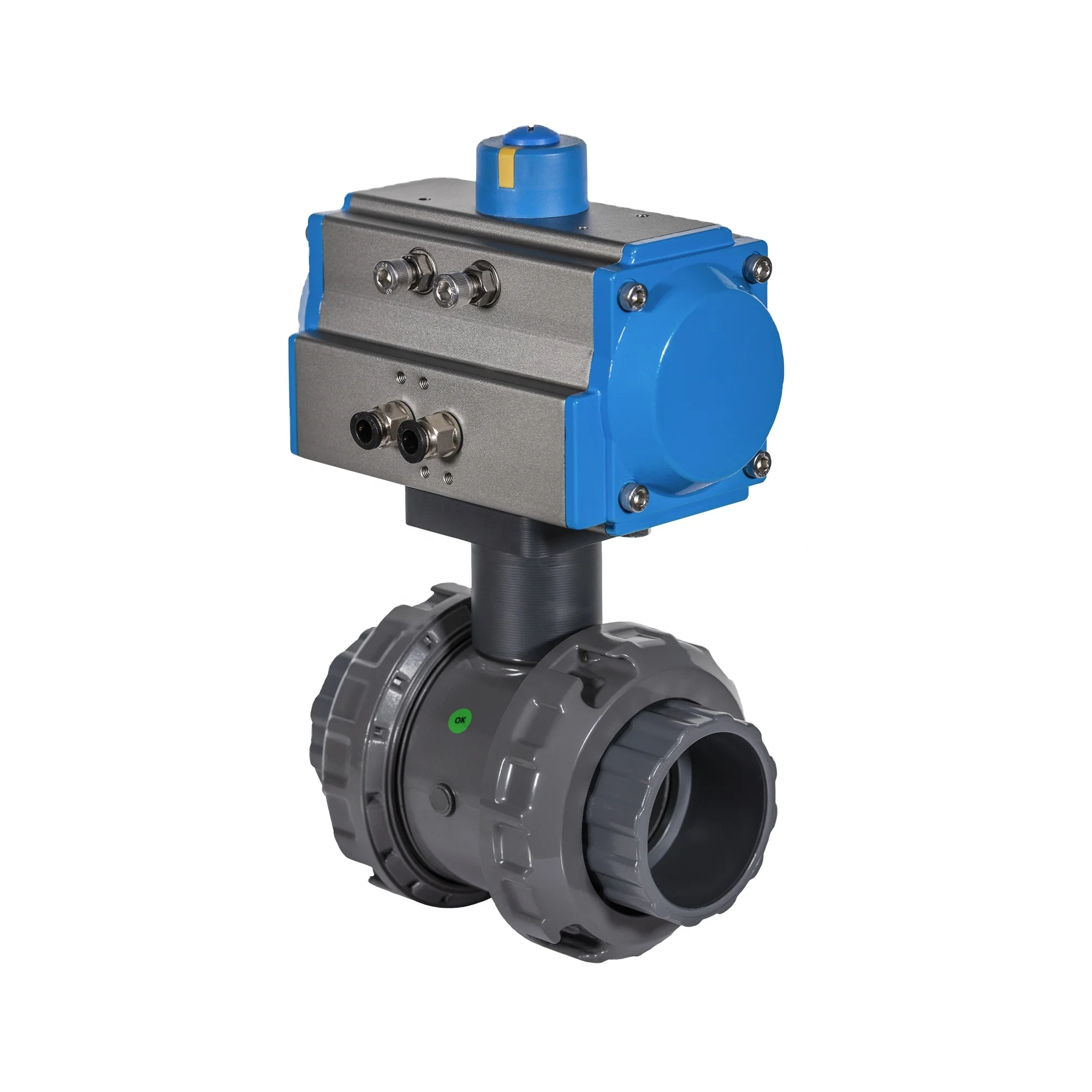 75mm pneumatic ball valve Slip connection  pneumatic upvc ball valve quick opening closure  double acting pneumatic actuator