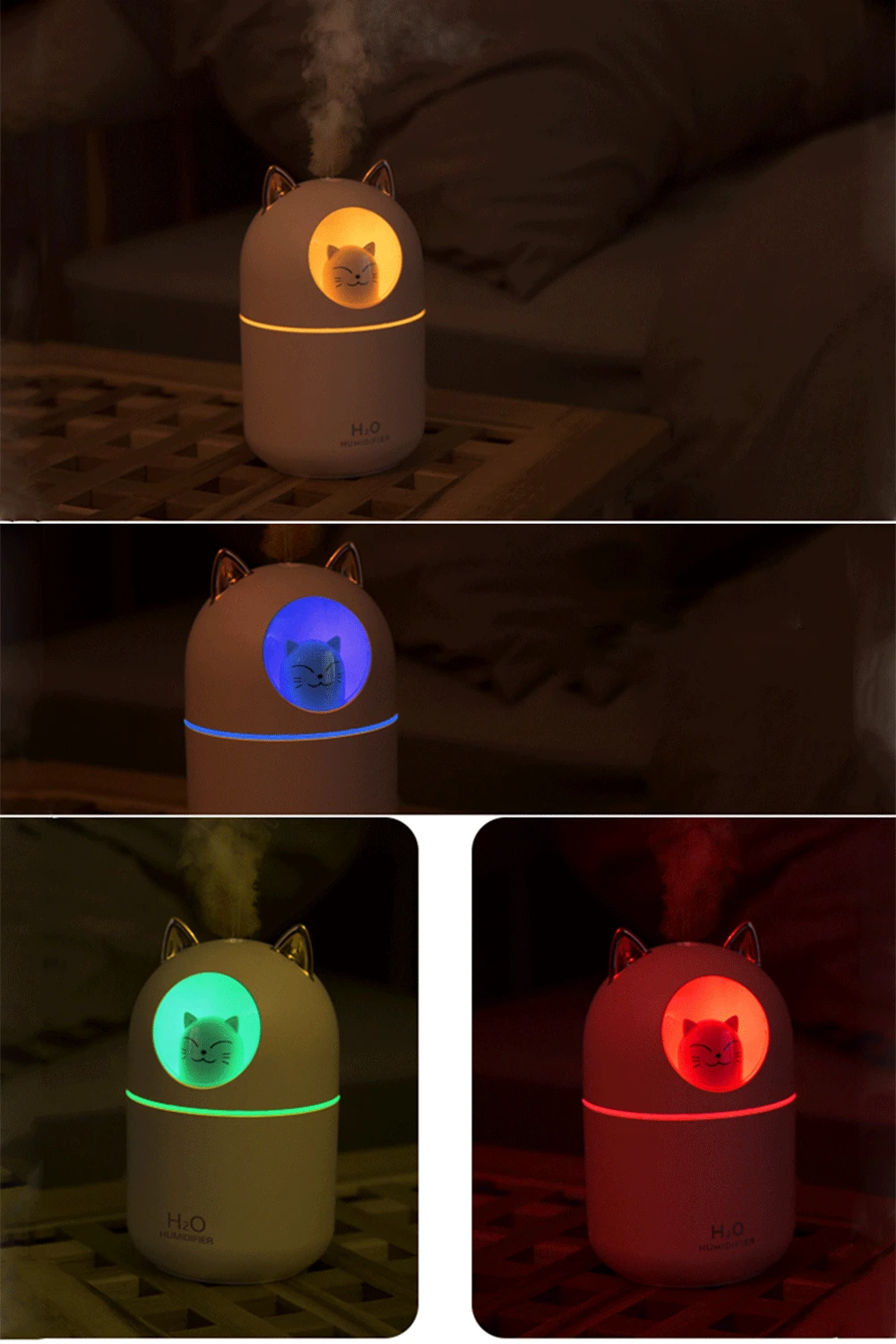 Mini Cute Portable 300ml Electric Air Humidifier Aroma Oil Diffuser USB Cool Mist Sprayer with Colorful Night Light for Home Car