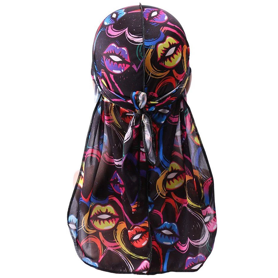 Wholesale silk hair durag  with head tie wraps custom logo designer durags satin